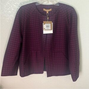 Ellen Tracy Violet w/black squares Design Coat Jacket K109 59% Wool $478 MSRP